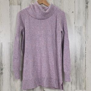 Time & Tru Cowl Neck Sweater Heather Lavendar Pink Long Length Size Large 12-14